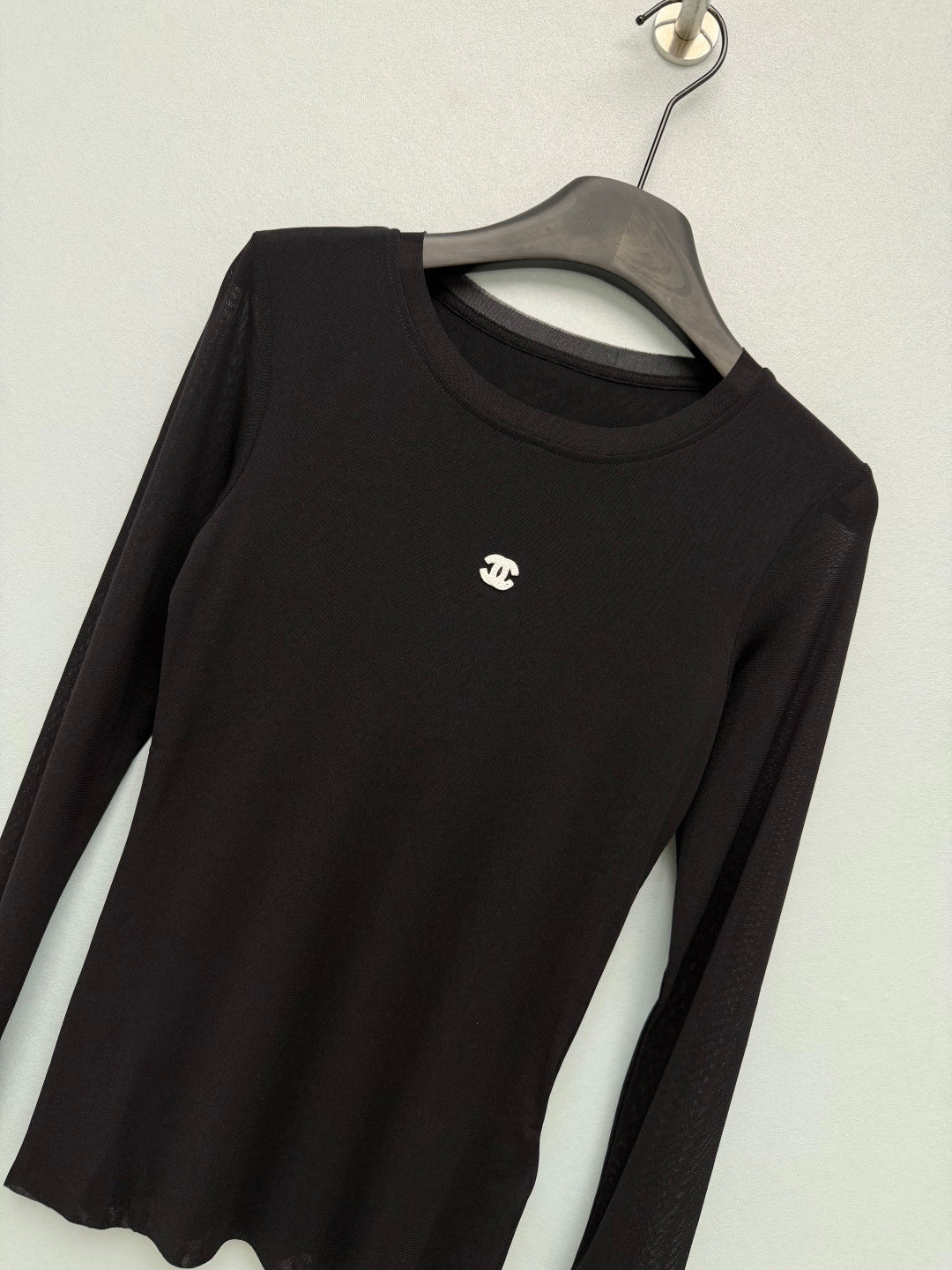 CC 26s Round Neck Slim-Fit Long-Sleeved Top Black Cotton Fiber 418817