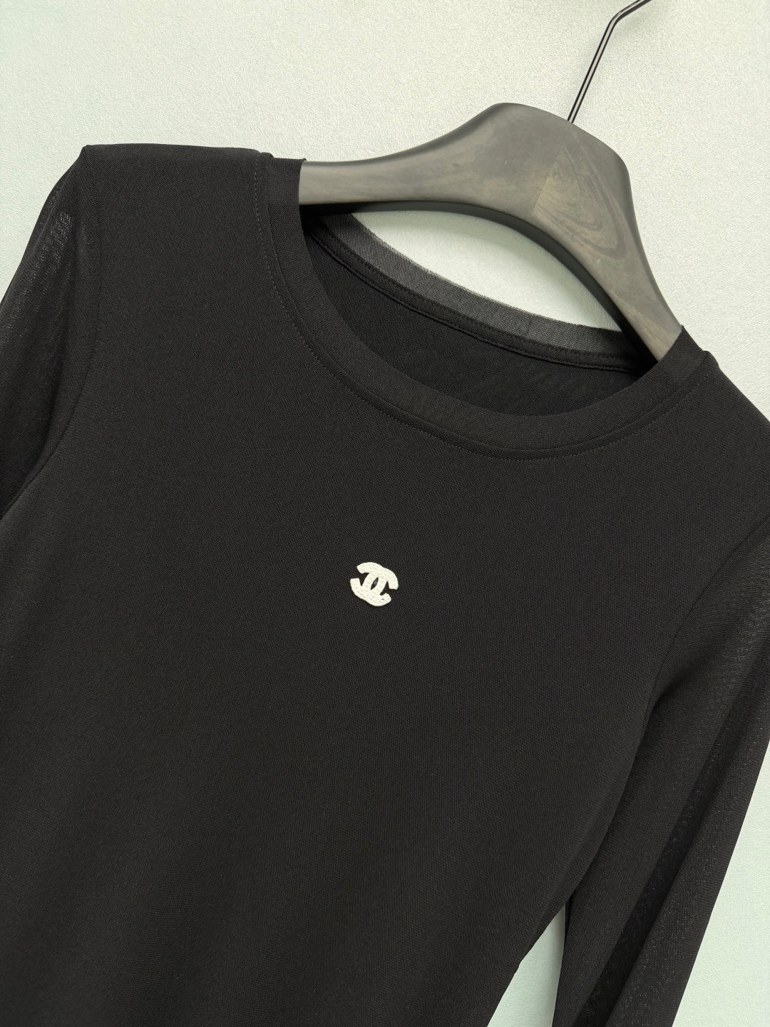 CC 26s Round Neck Slim-Fit Long-Sleeved Top Black Cotton Fiber 418817