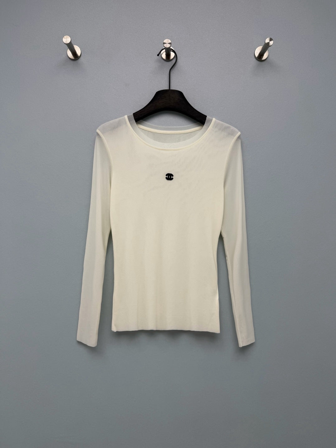 CC 26s Round Neck Slim-Fit Long-Sleeved Top White Cotton Fiber 418819