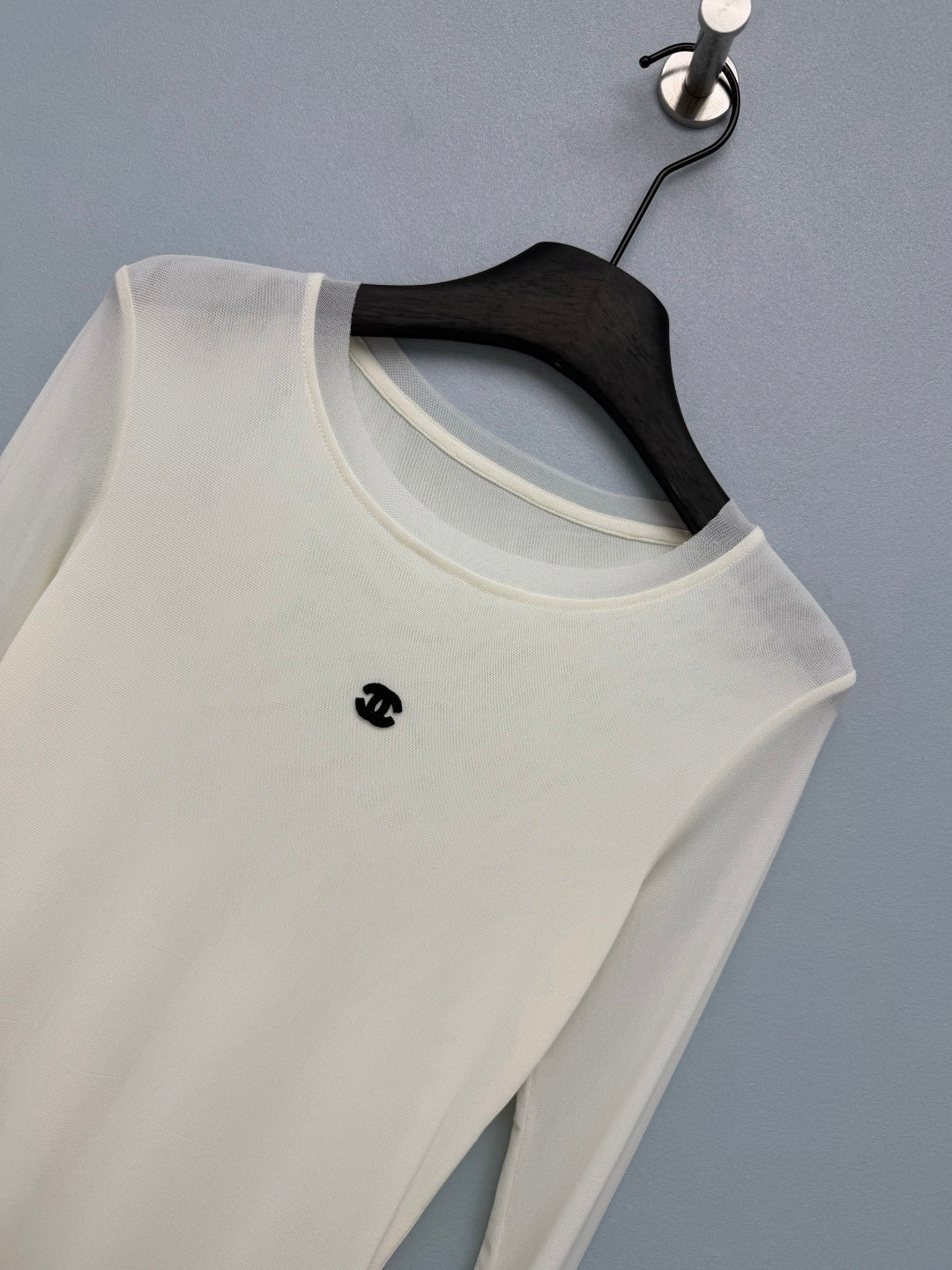 CC 26s Round Neck Slim-Fit Long-Sleeved Top White Cotton Fiber 418819