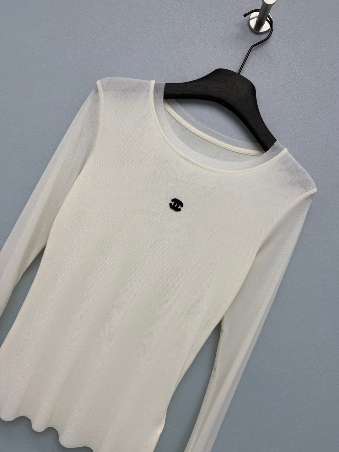 CC 26s Round Neck Slim-Fit Long-Sleeved Top White Cotton Fiber 418819