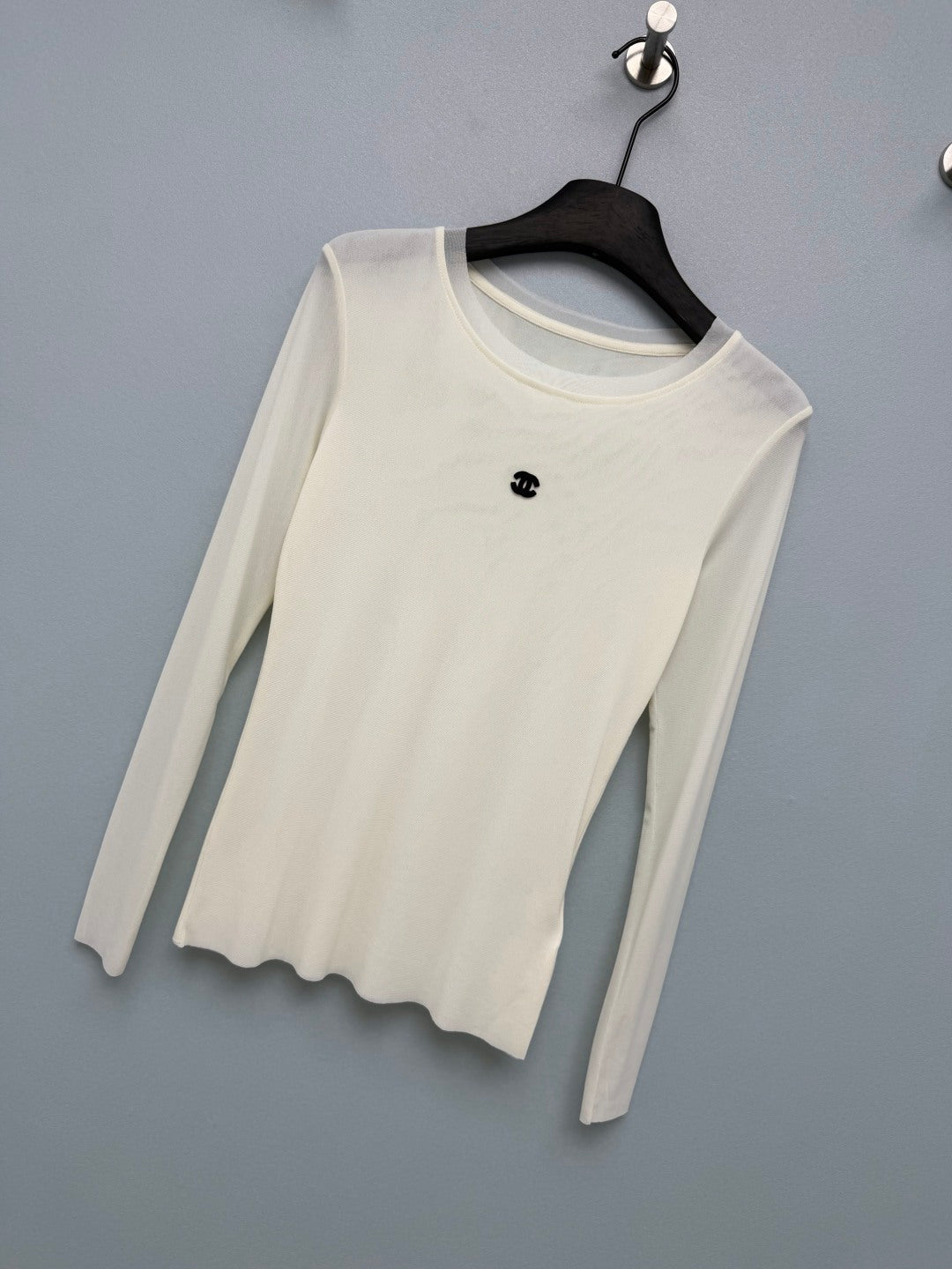 CC 26s Round Neck Slim-Fit Long-Sleeved Top White Cotton Fiber 418819