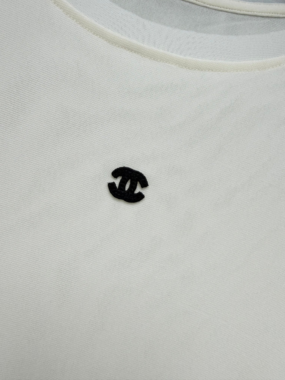 CC 26s Round Neck Slim-Fit Long-Sleeved Top White Cotton Fiber 418819