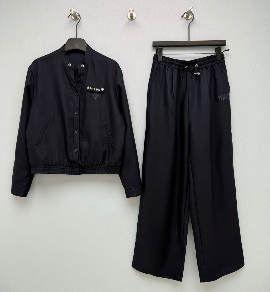 Prada 26s Set Blouson Jacket & Long Pant Black Polyester 421427