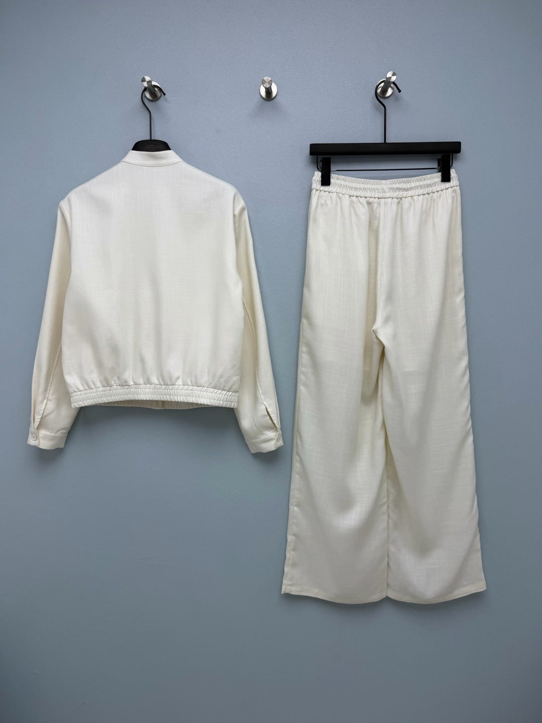 Prada 26s Set Blouson Jacket & Long Pant Ivory Polyester 421429