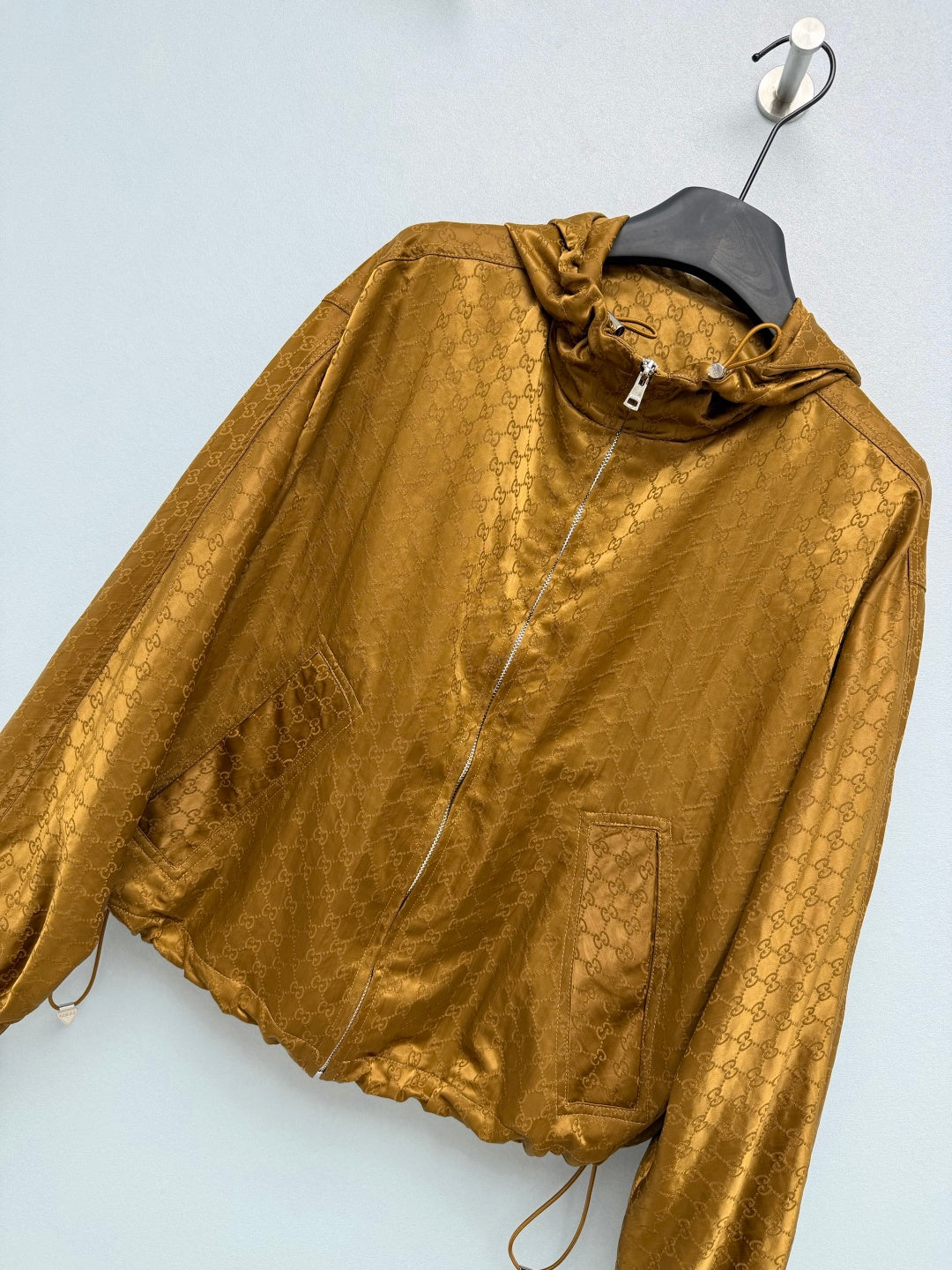 GG 26s Jacquard Short Windbreaker Jacket Brown Polyester 425208