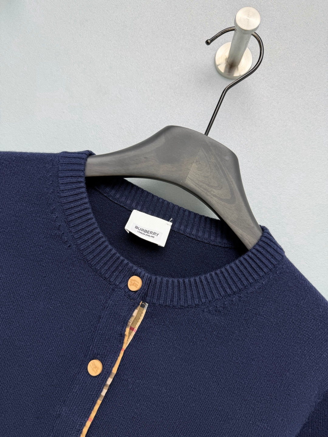 Burberry 26s Cardigan Sweater Navy Blue Stripe Placket Knit 436075