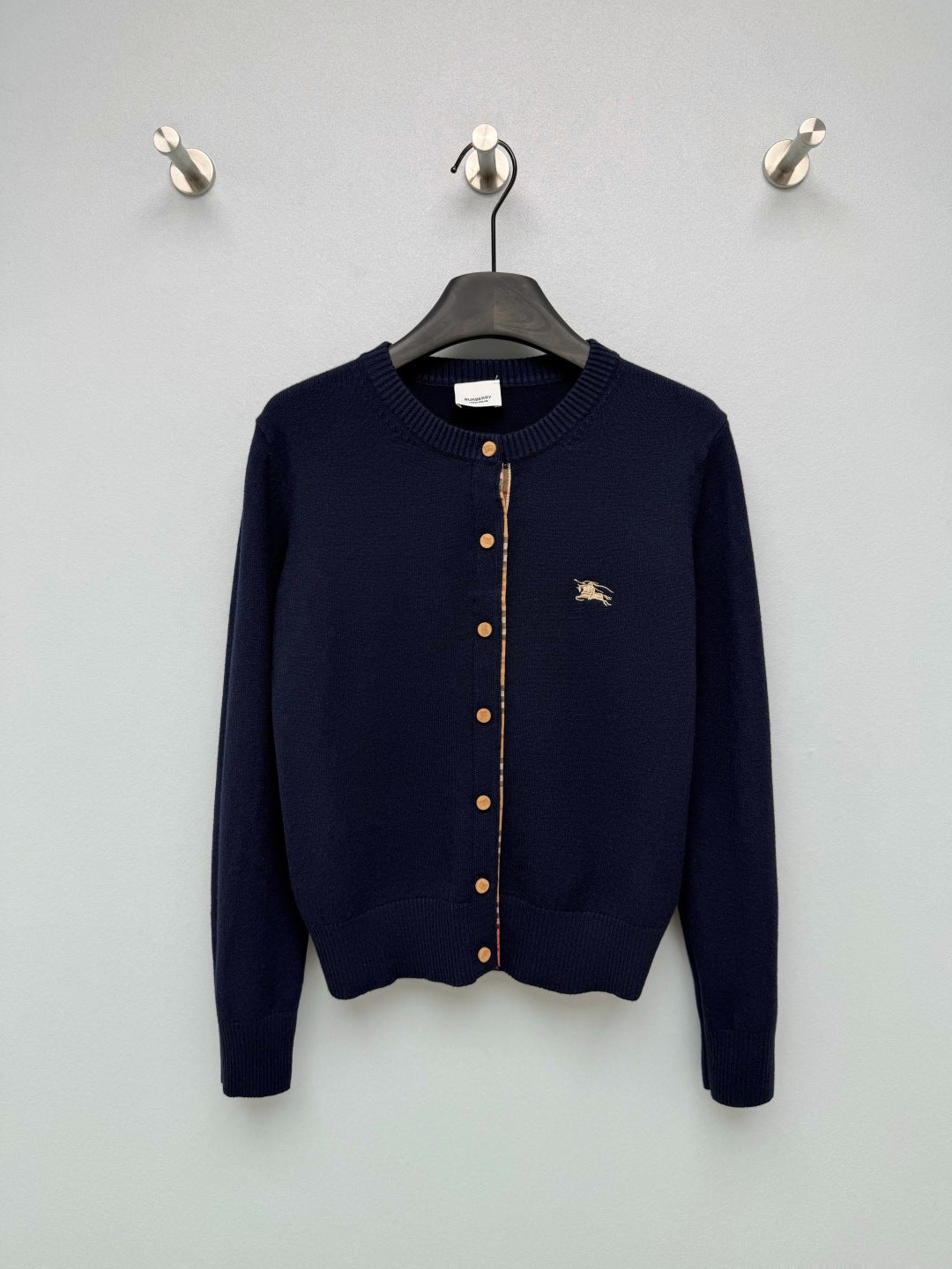 Burberry 26s Cardigan Sweater Navy Blue Stripe Placket Knit 436075