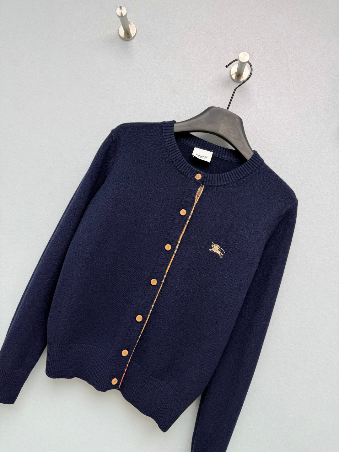 Burberry 26s Cardigan Sweater Navy Blue Stripe Placket Knit 436075
