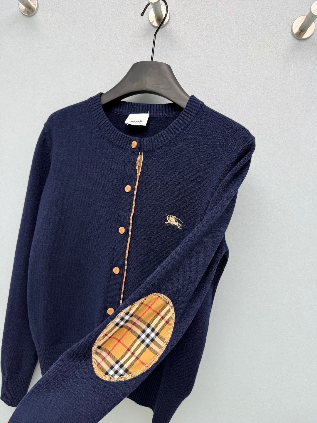 Burberry 26s Cardigan Sweater Navy Blue Stripe Placket Knit 436075