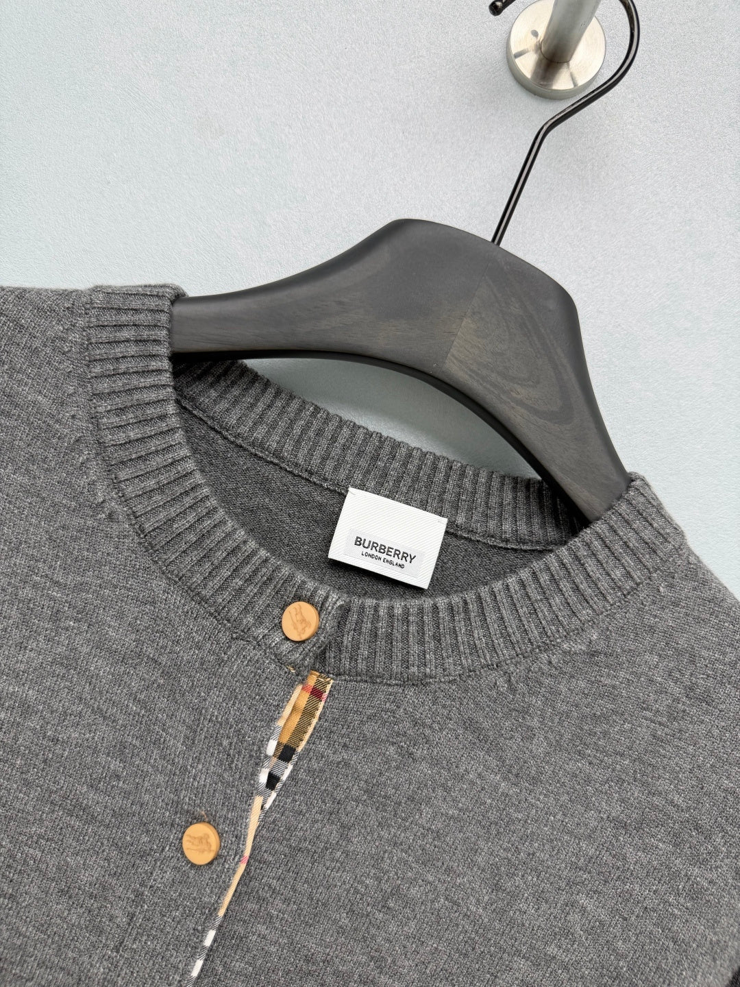 Burberry 26s Cardigan Sweater Dark Grey Stripe Placket Knit 436076