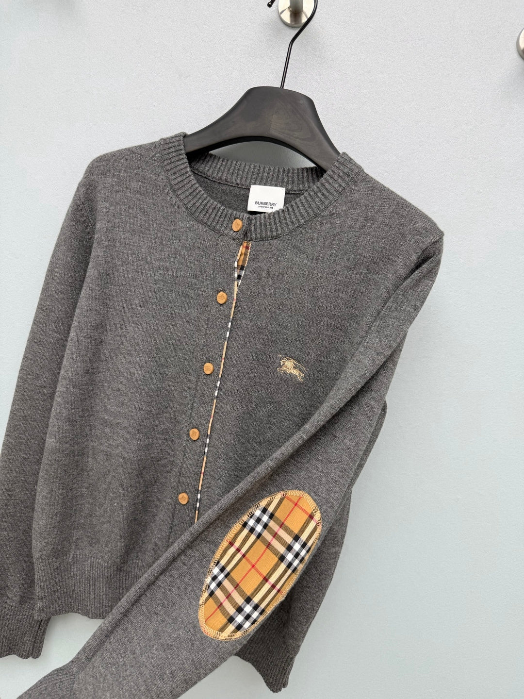 Burberry 26s Cardigan Sweater Dark Grey Stripe Placket Knit 436076