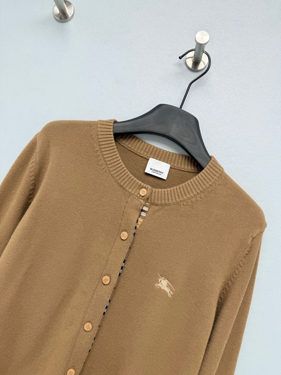 Burberry 26s Cardigan Sweater Brown Stripe Placket Knit 436078
