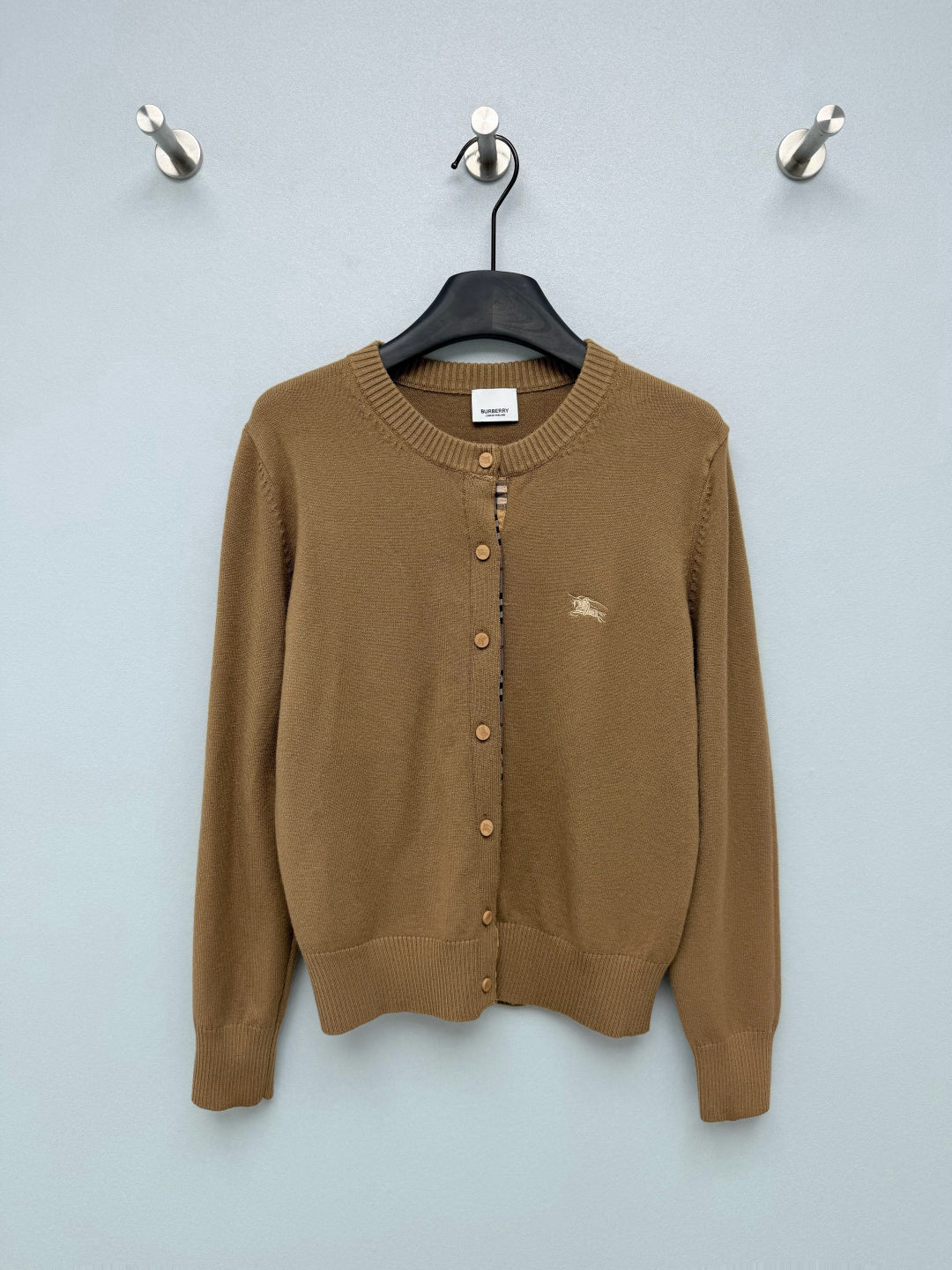 Burberry 26s Cardigan Sweater Brown Stripe Placket Knit 436078