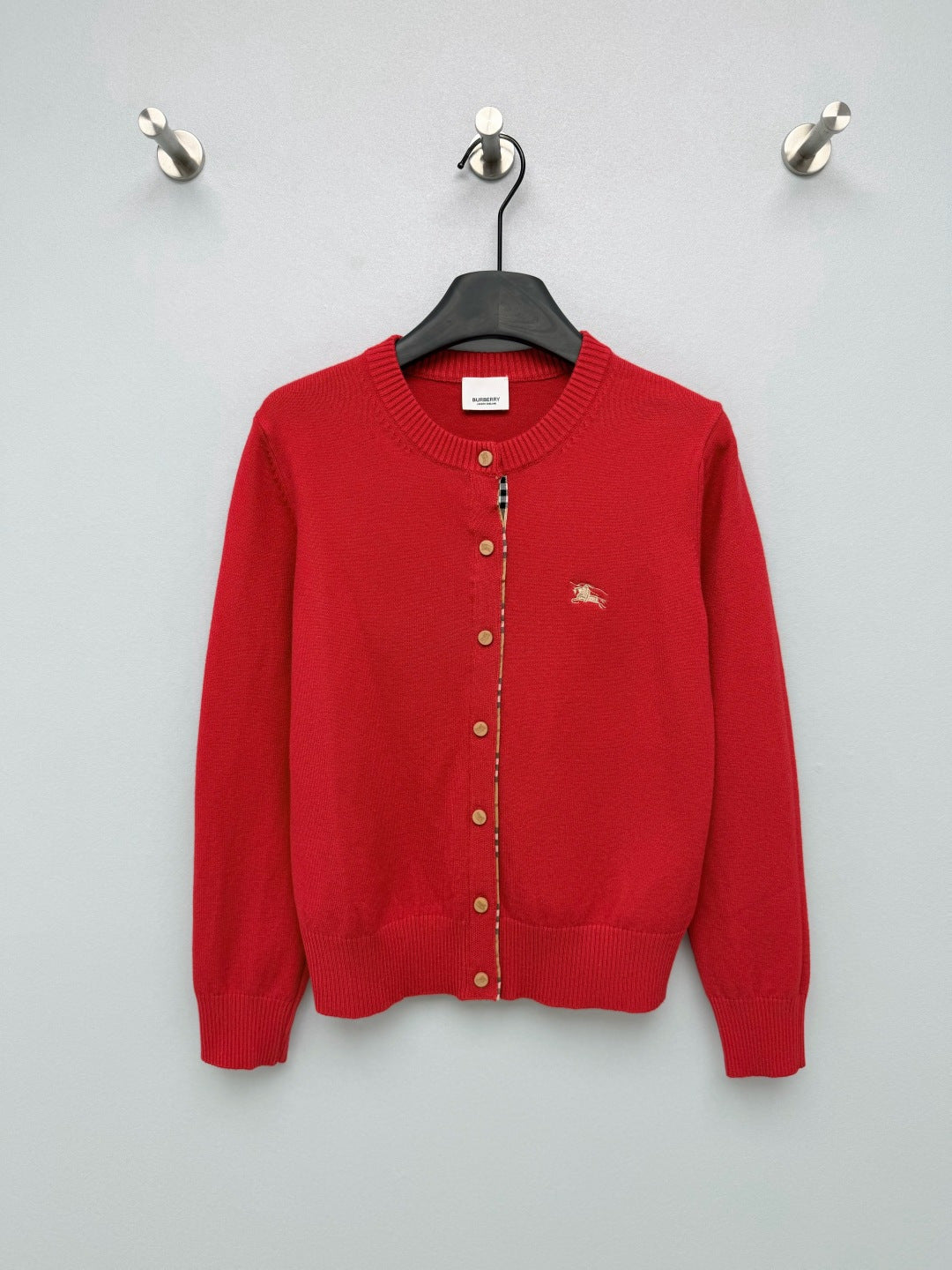 Burberry 26s Cardigan Sweater Red Stripe Placket Knit 436080