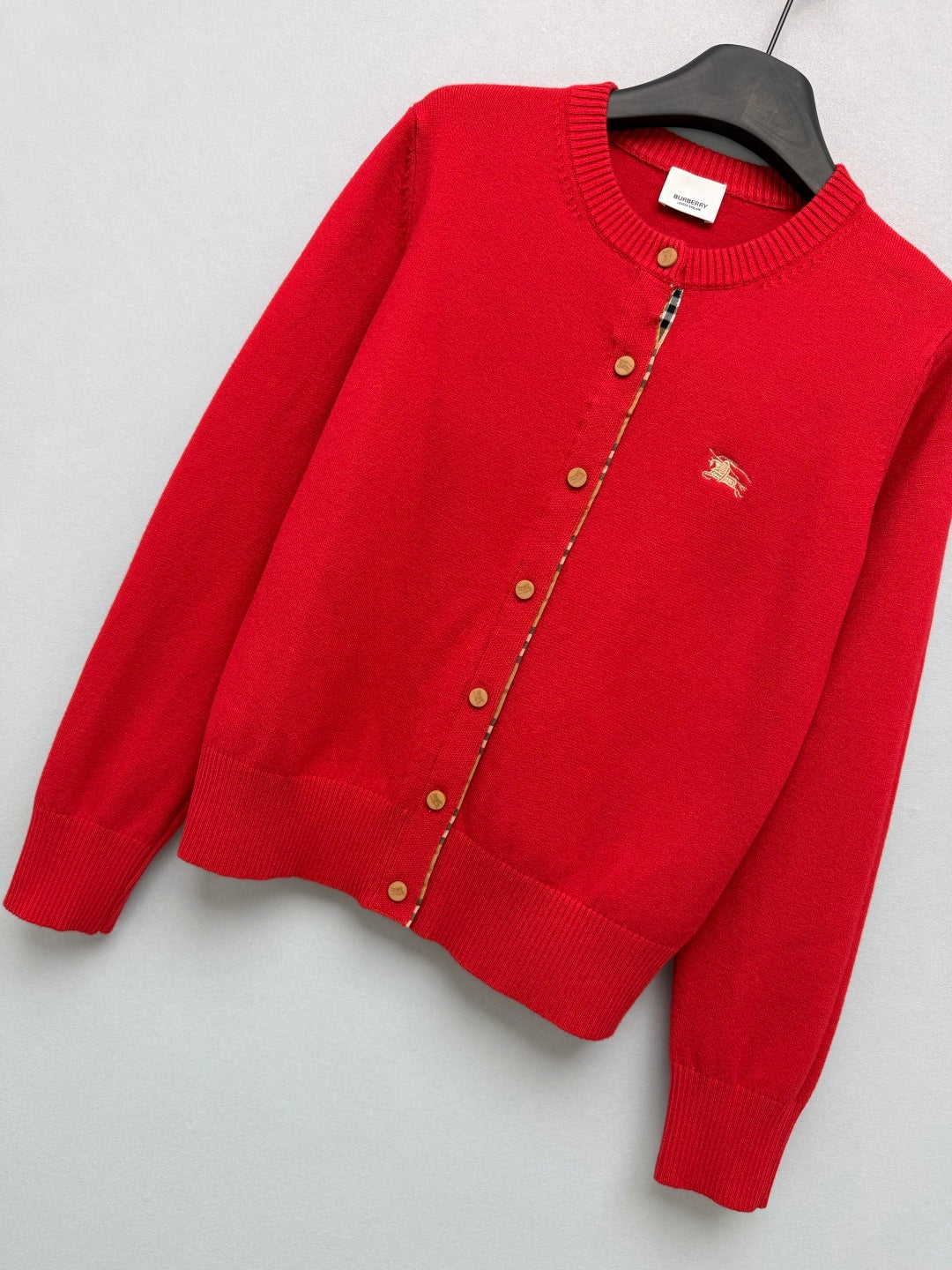 Burberry 26s Cardigan Sweater Red Stripe Placket Knit 436080