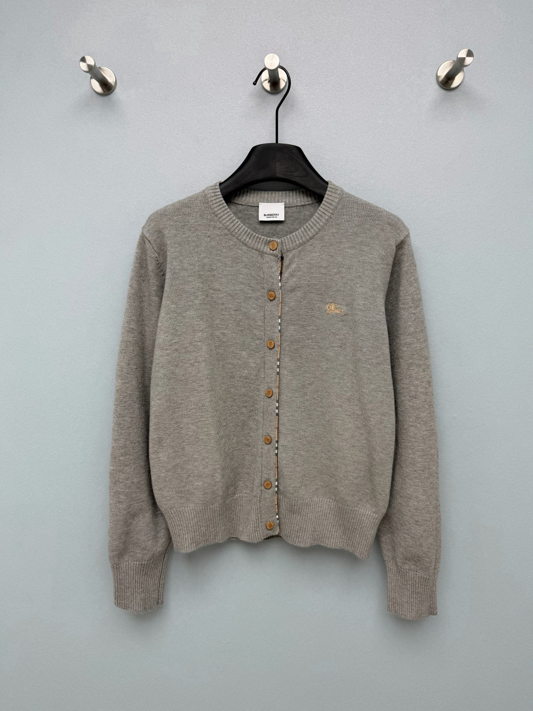 Burberry 26s Cardigan Sweater Grey Stripe Placket Knit 436081