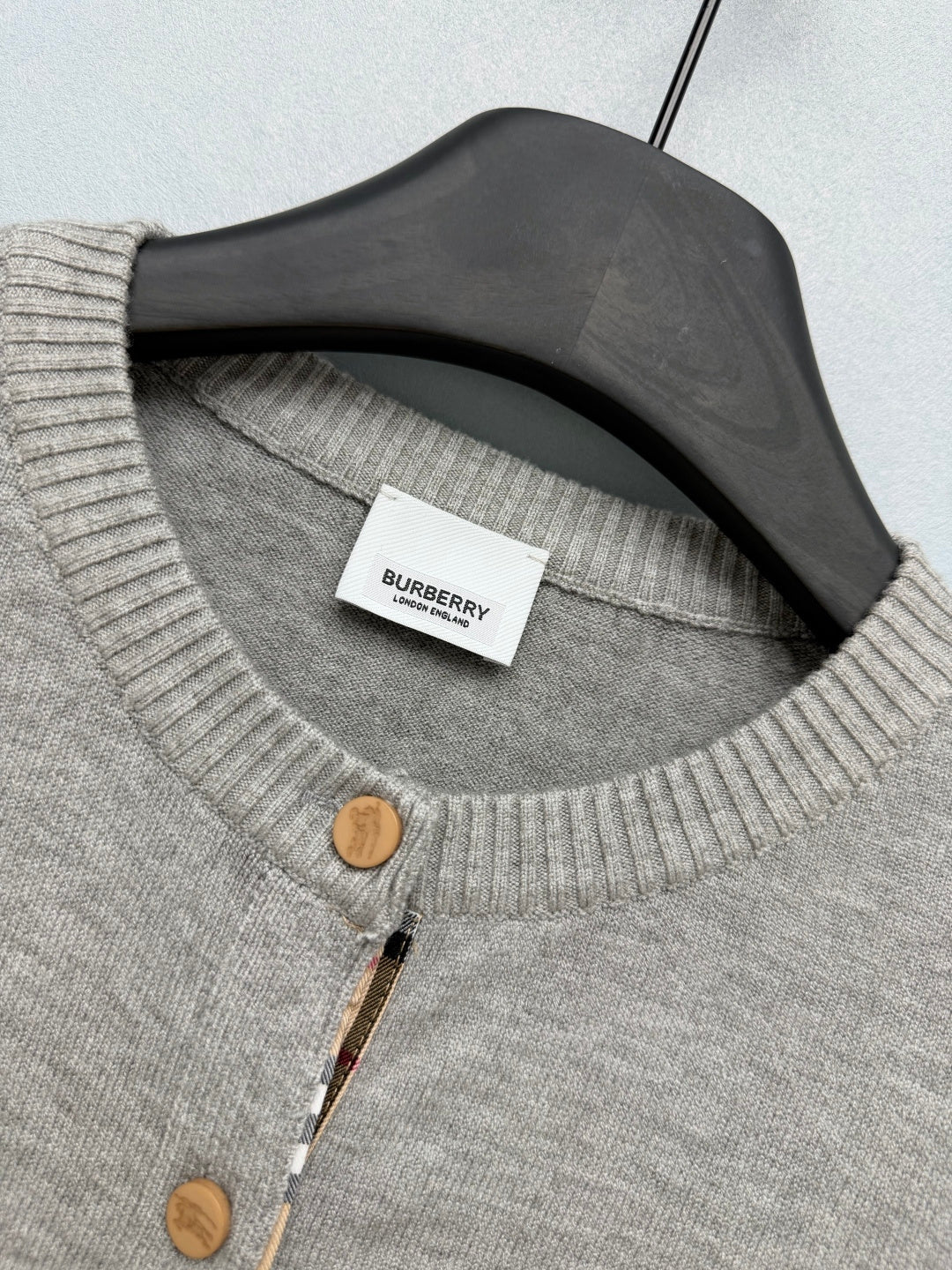 Burberry 26s Cardigan Sweater Grey Stripe Placket Knit 436081