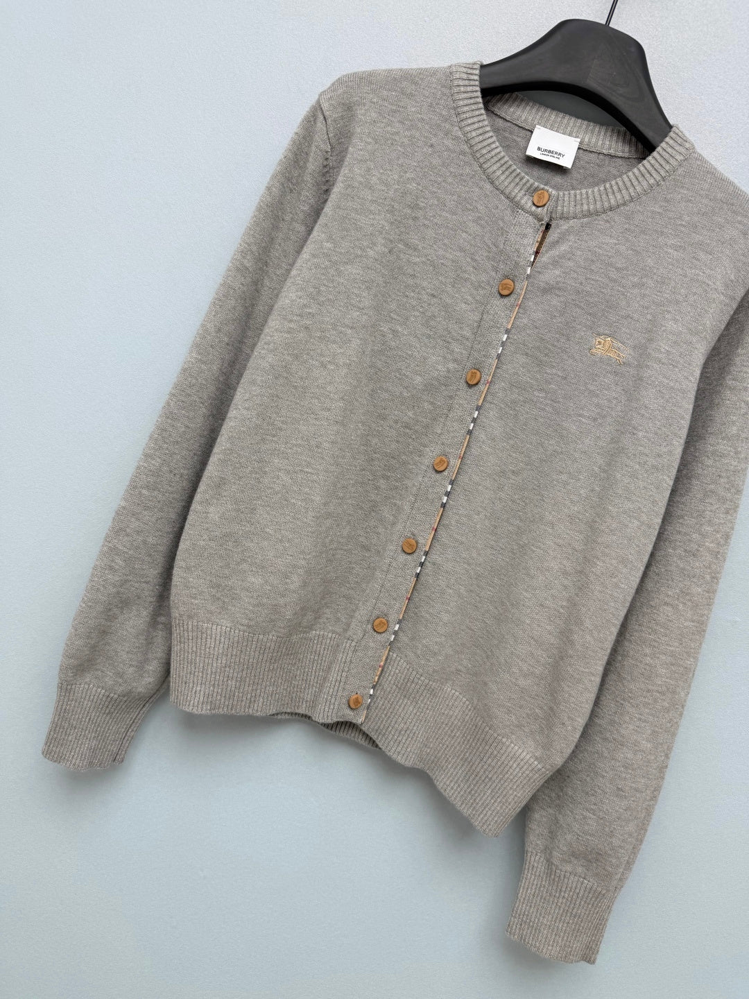 Burberry 26s Cardigan Sweater Grey Stripe Placket Knit 436081