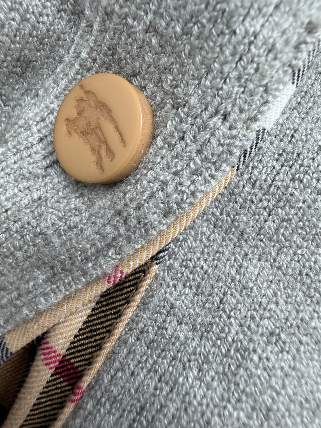 Burberry 26s Cardigan Sweater Grey Stripe Placket Knit 436081
