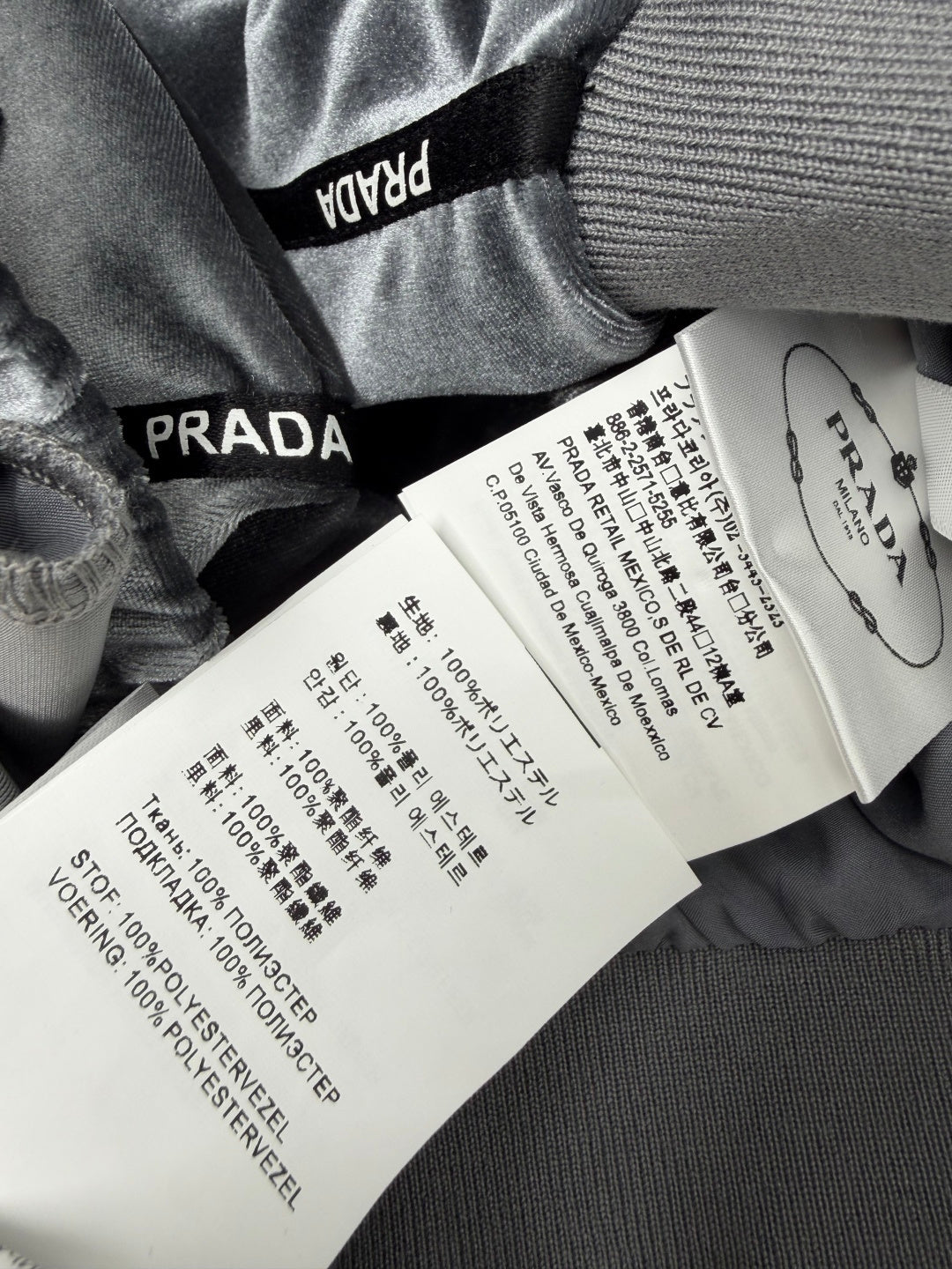 Prada 26s Hooded Jacket Wide Leg Pants Set Grey Velvet 436070
