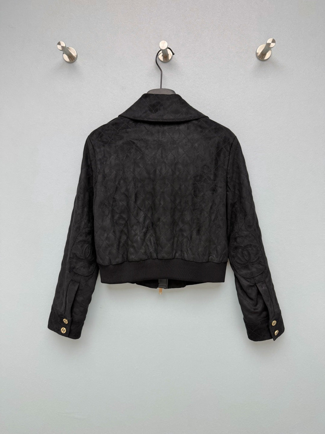Chanel 26s Collared Bomber Zip Jacket Black Velvet 436039