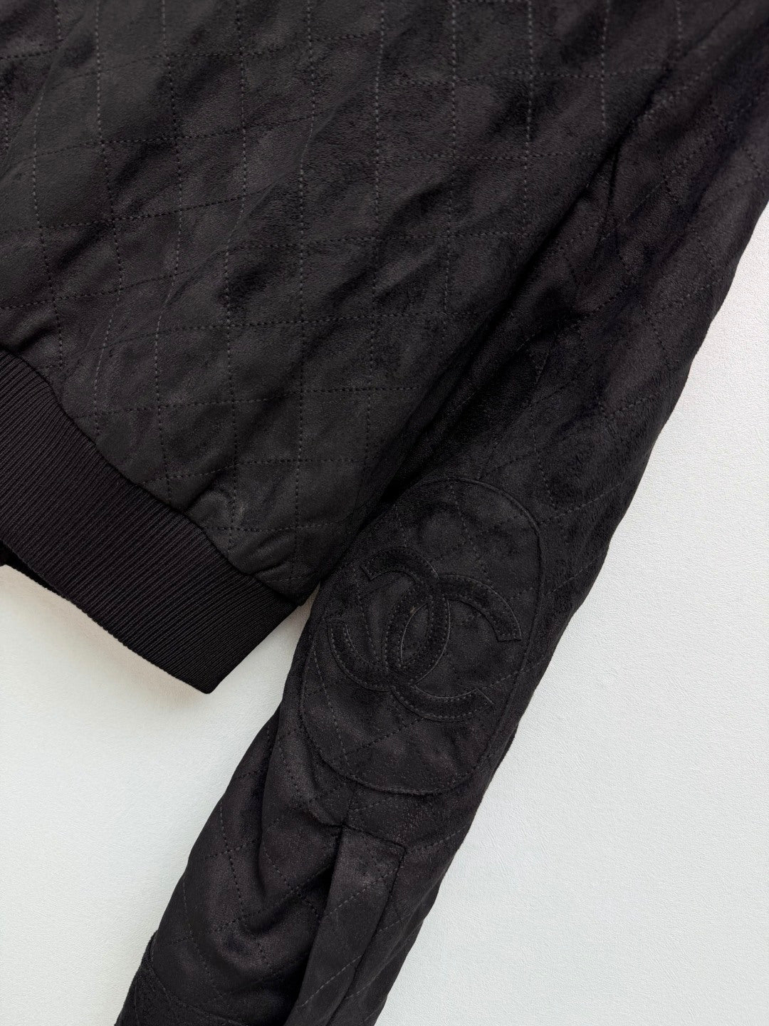 Chanel 26s Collared Bomber Zip Jacket Black Velvet 436039