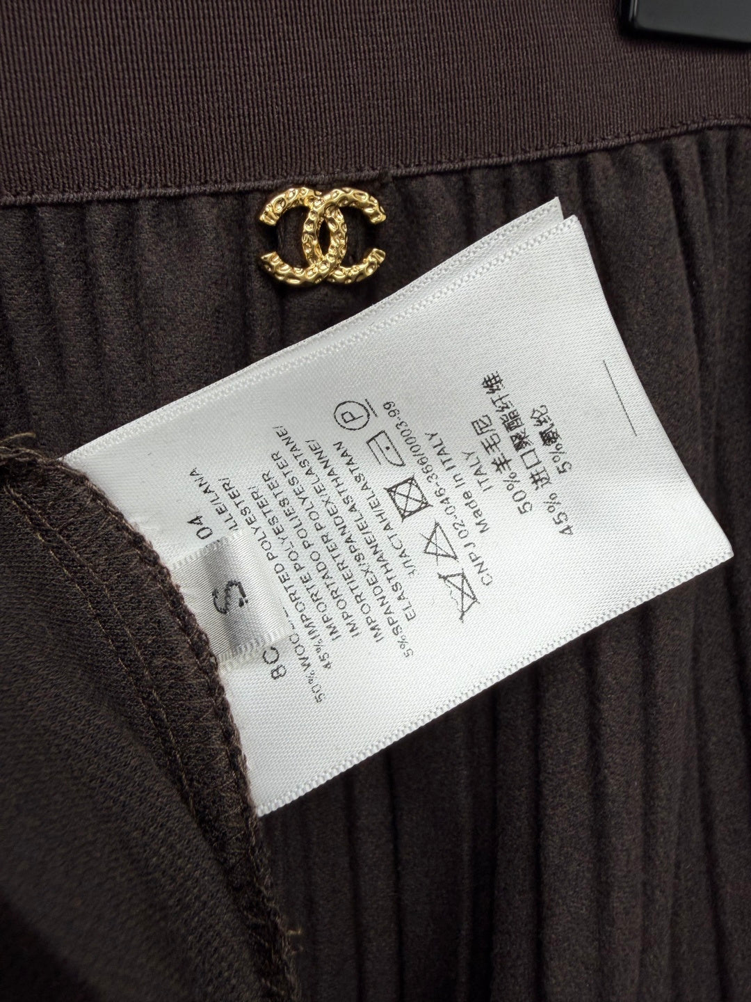 Chanel 26s Pleated Midi Skirt Brown Wool 436020