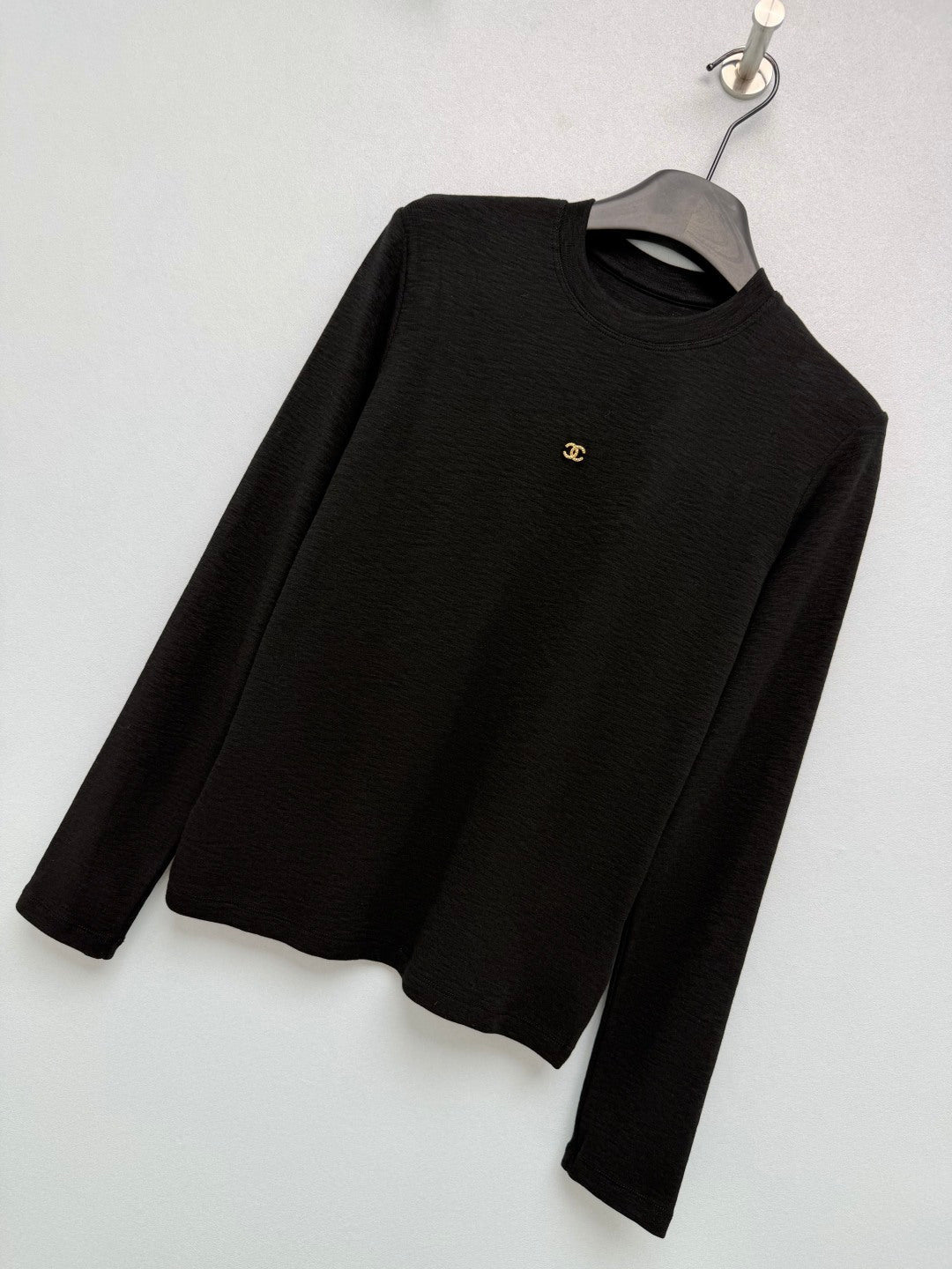 Chanel 26s Long Sleeve Top Black Knit 436012