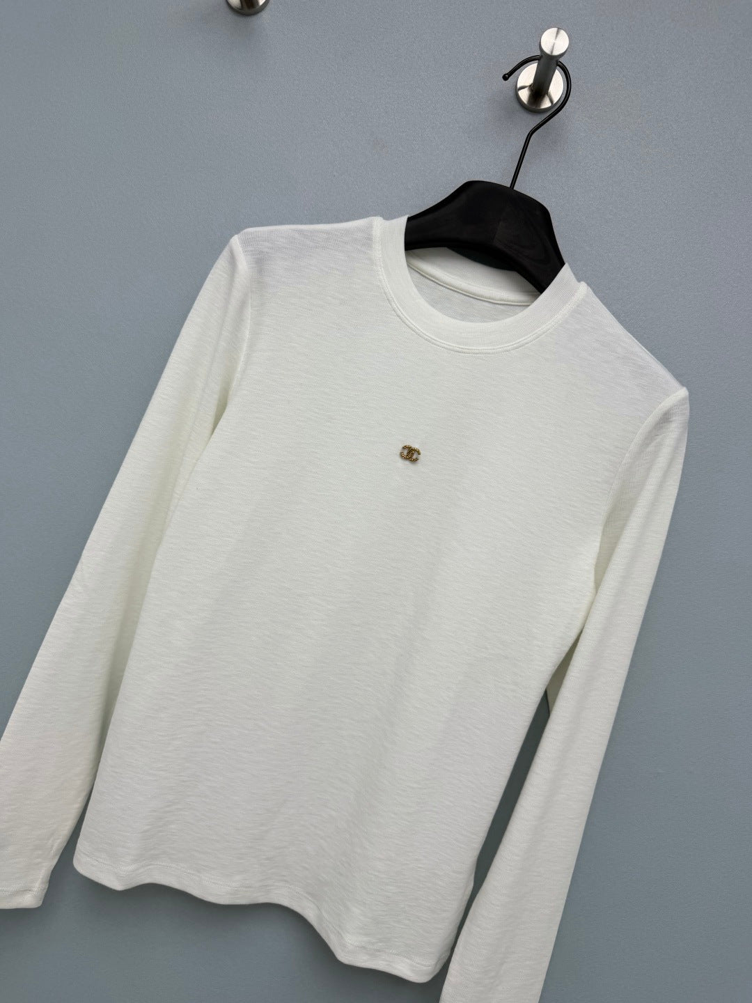 Chanel 26s Long Sleeve Top White Knit 436014