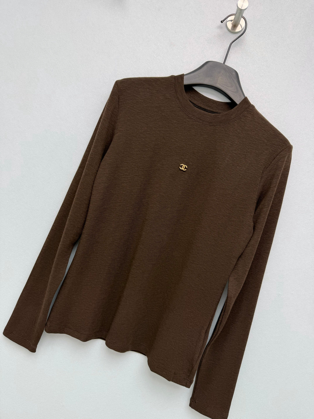 Chanel 26s Long Sleeve Top Brown Knit 436016