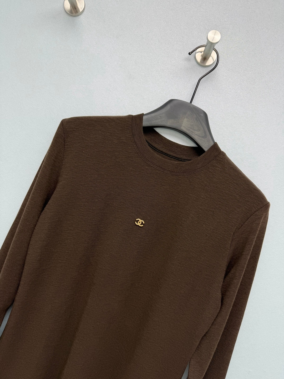 Chanel 26s Long Sleeve Top Brown Knit 436016