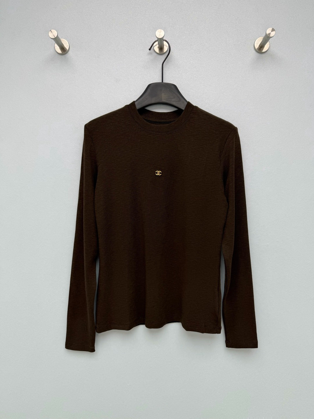 Chanel 26s Long Sleeve Top Brown Knit 436016