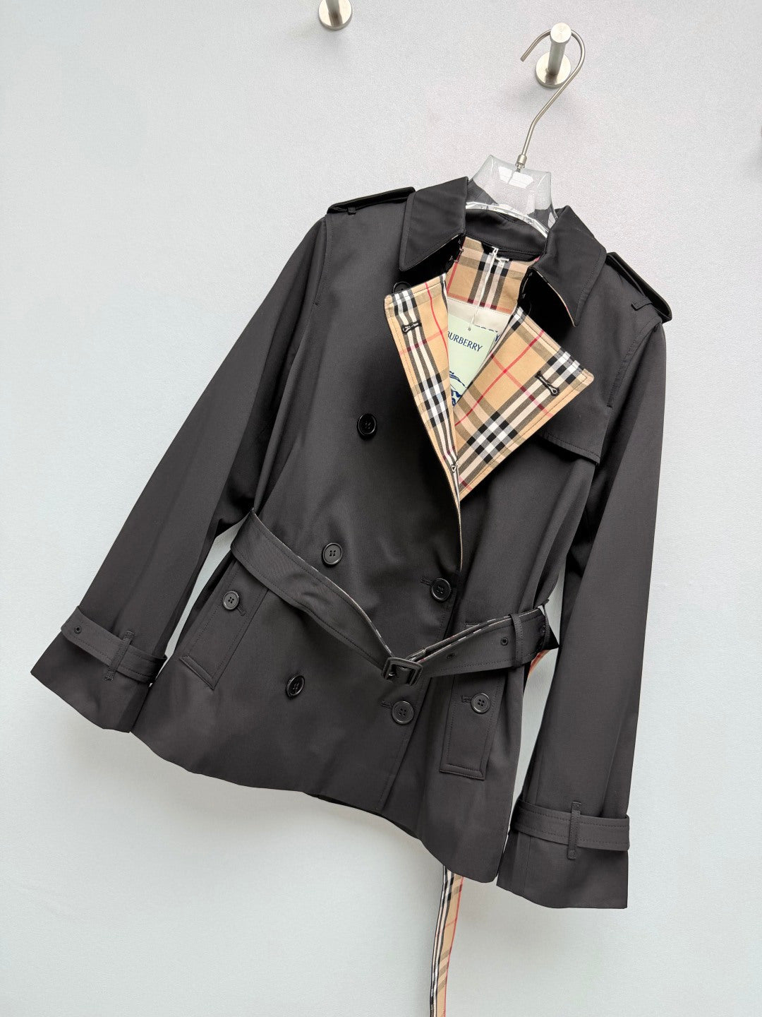 Burberry 26s Vintage Check Lining Short Trench Coat Beige Black 444871