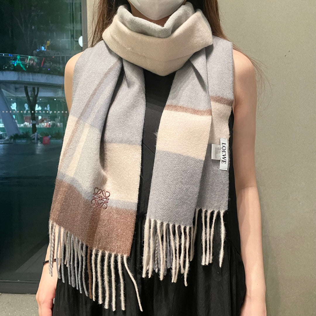 Loewe Scarf 180CM Light Brown Gray Cashmere 969303