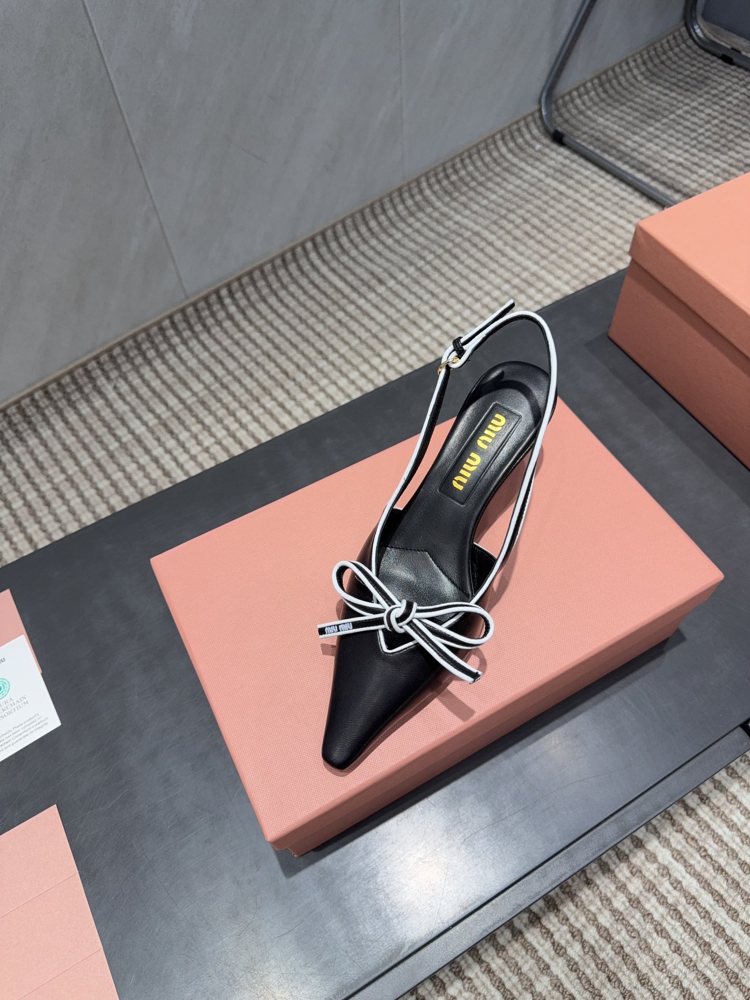 Miu 26s Slingback 55mm In Black White Calfskin With Bow