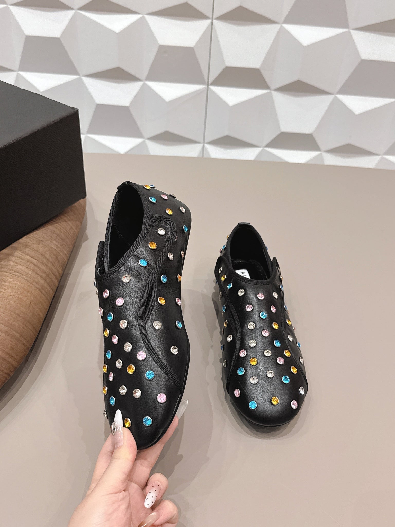 Alaia 26s Embellished Flats In Black Lambskin