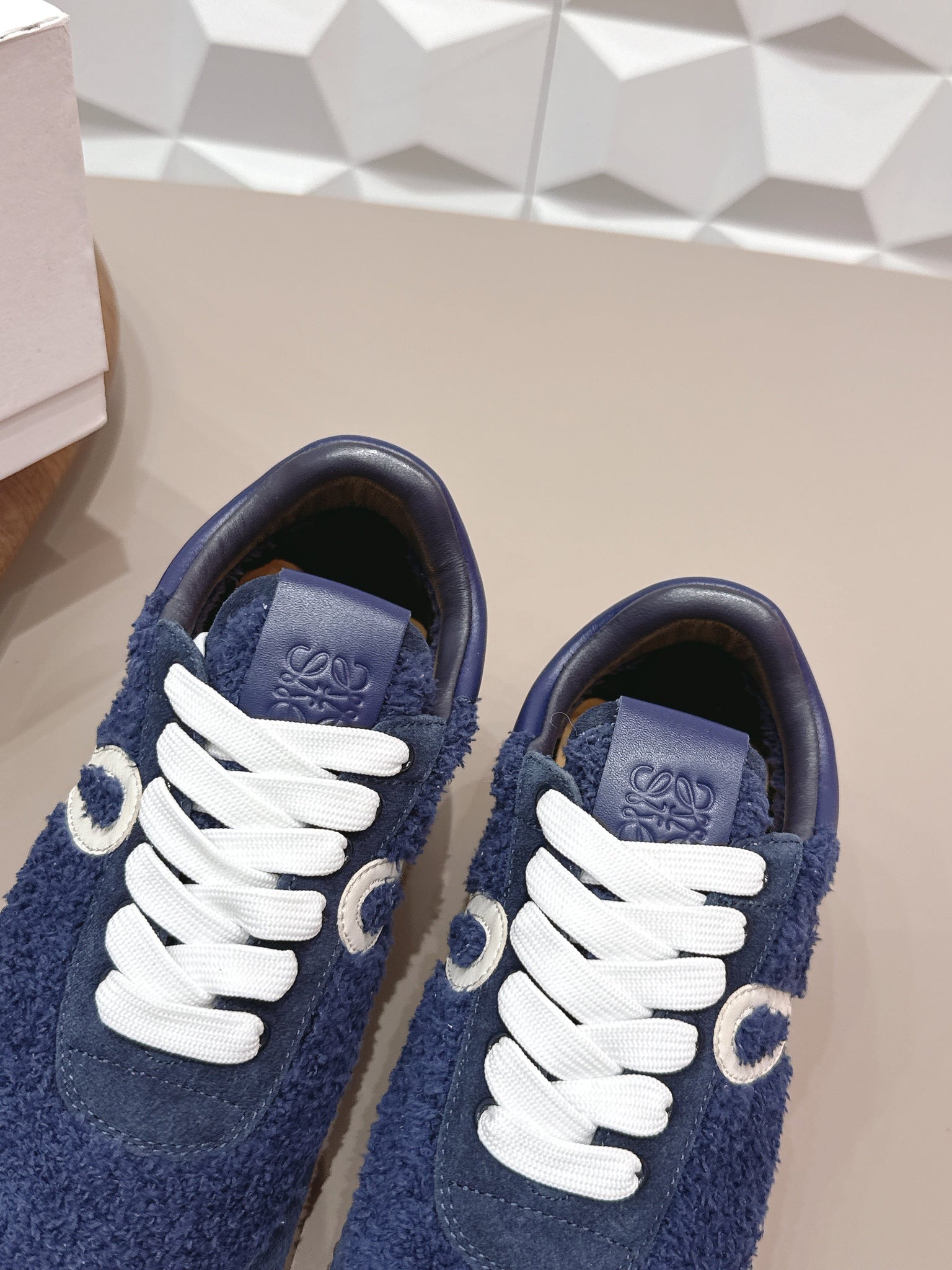 Loewe 26s Flow Runner Sneaker In Navy Blue Suede And Teddy Fabric And Calfskin