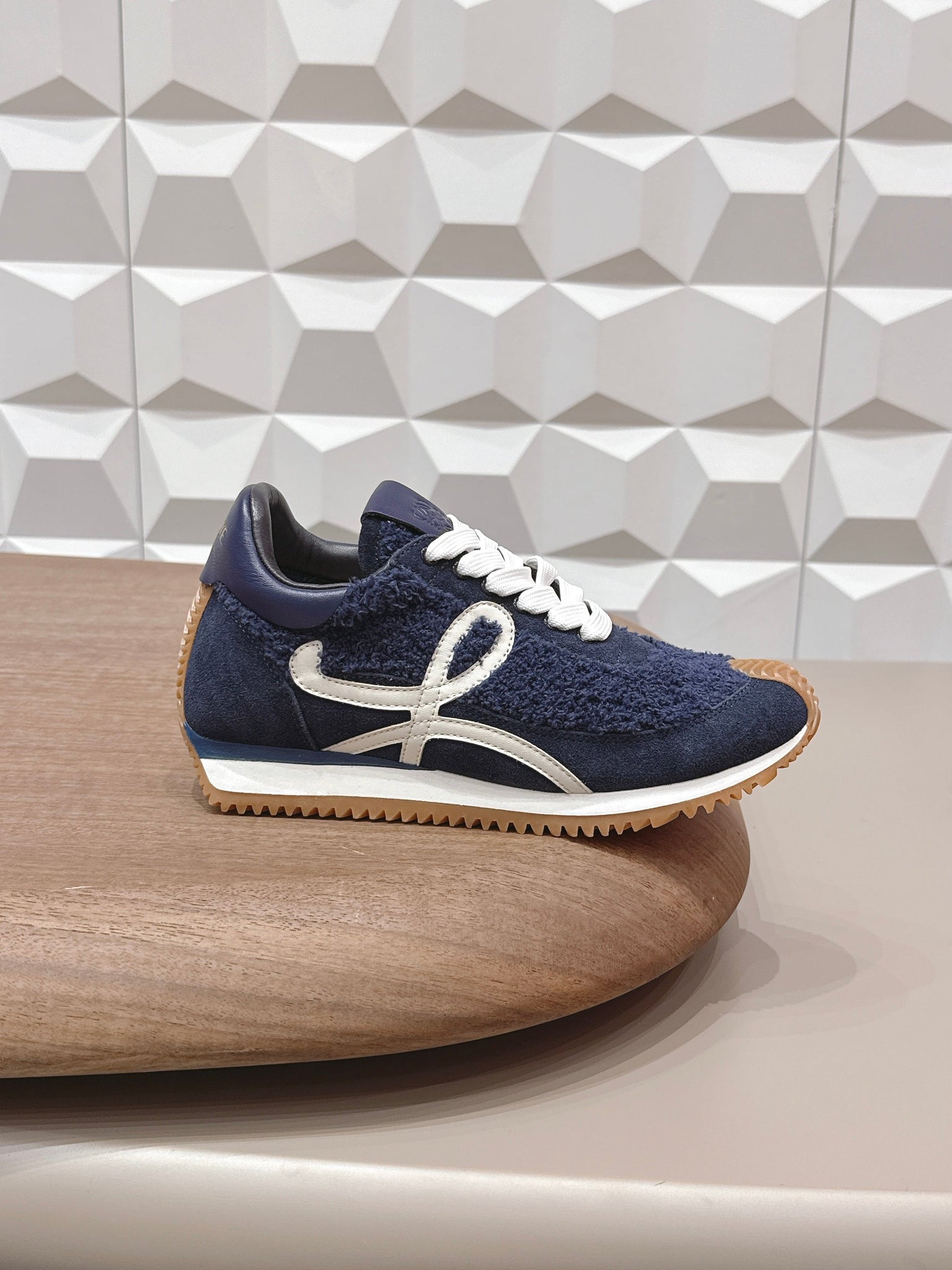 Loewe 26s Flow Runner Sneaker In Navy Blue Suede And Teddy Fabric And Calfskin