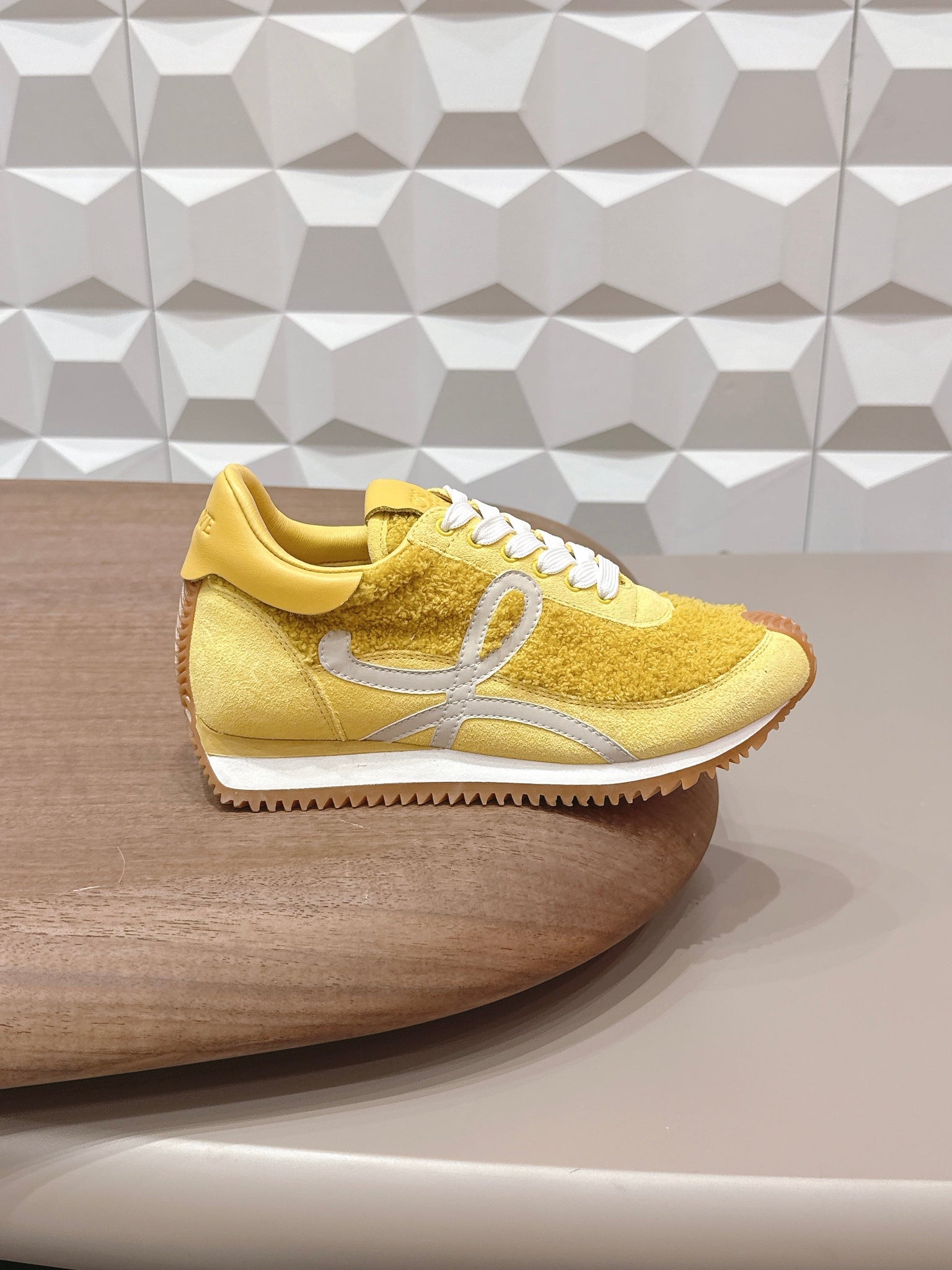 Loewe 26s Flow Runner Sneaker In Yellow Suede And Teddy Fabric And Calfskin