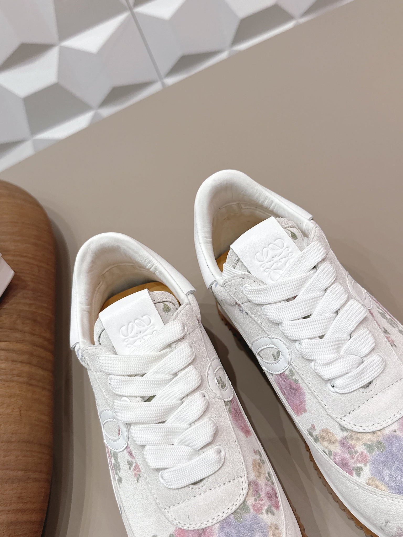 Loewe 26s Flow Runner Sneaker In White Floral Pattern Suede And Calfskin