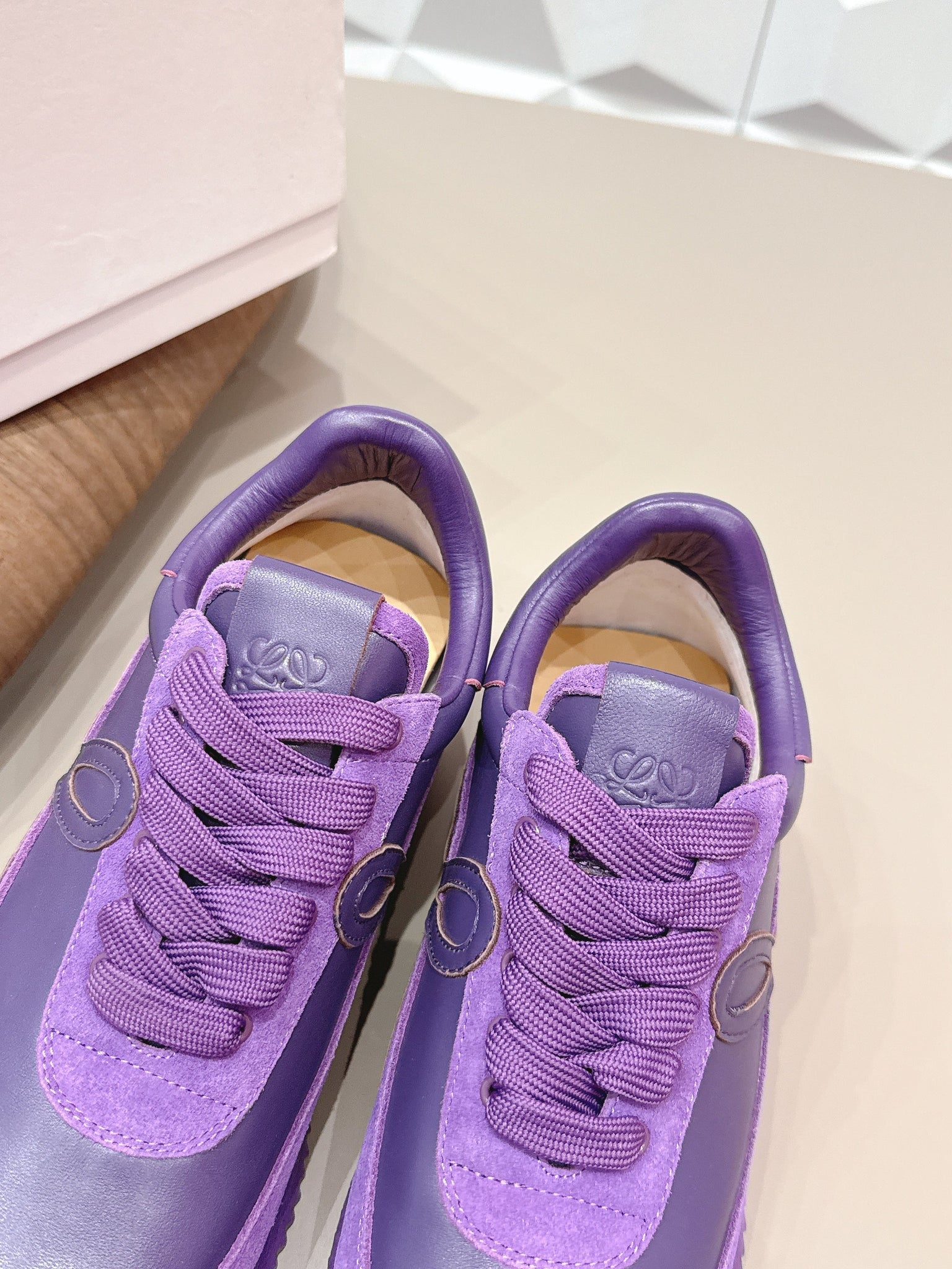 Loewe 26s Flow Runner Sneaker In Plum Purple Calfskin And Suede