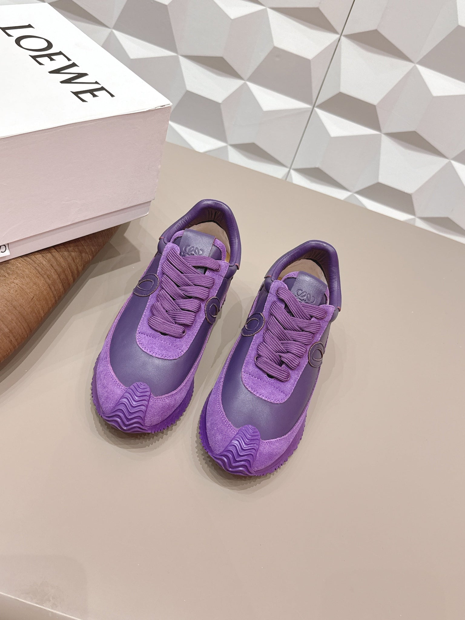 Loewe 26s Flow Runner Sneaker In Plum Purple Calfskin And Suede