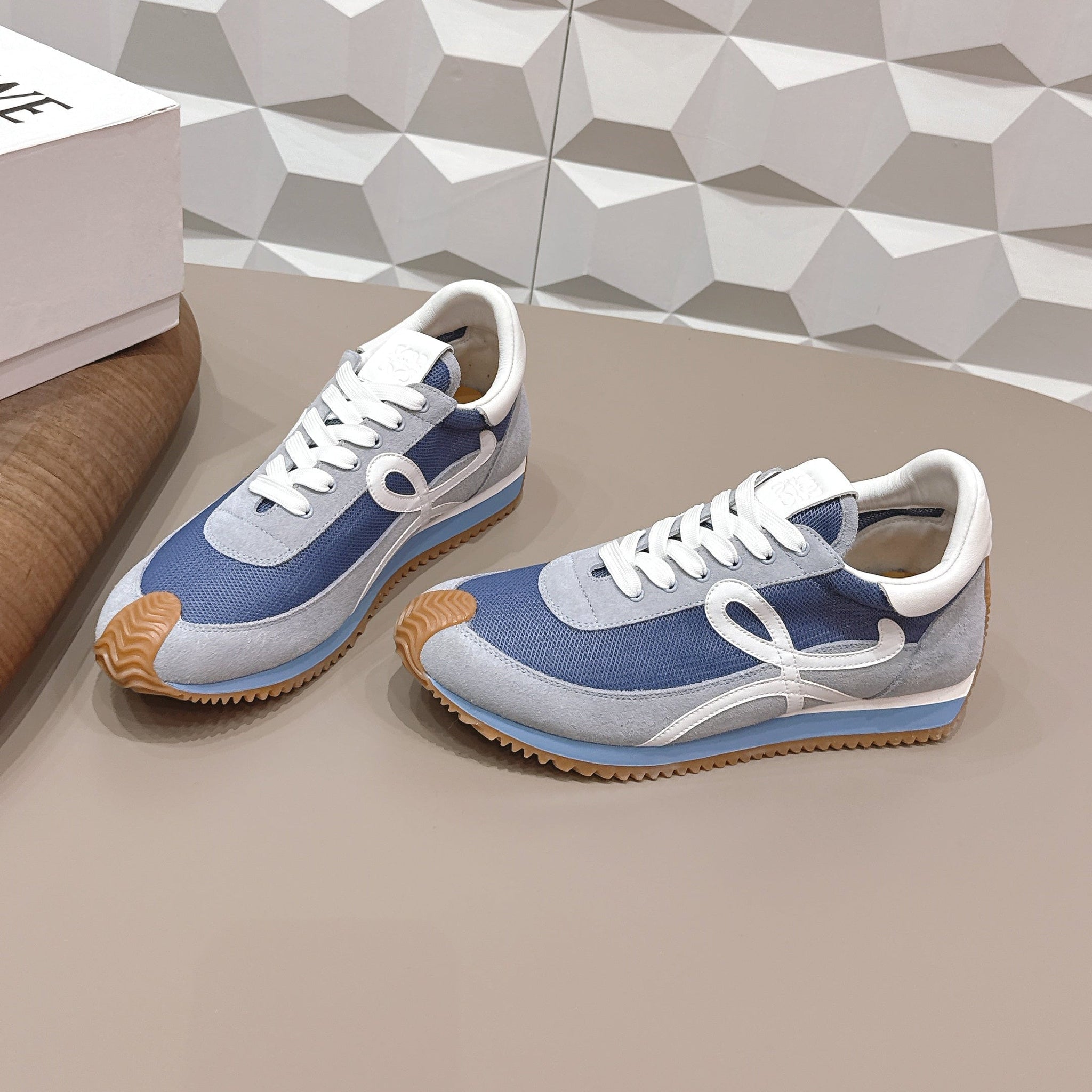 Loewe 26s Flow Runner Sneaker In Light Gray And Blue Suede And Calfskin Style 2