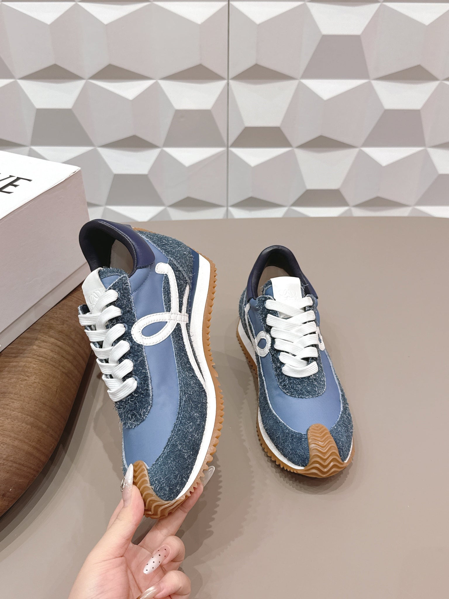 Loewe 26s Flow Runner Sneaker In Slate Blue Suede And Navy Blue Calfskin