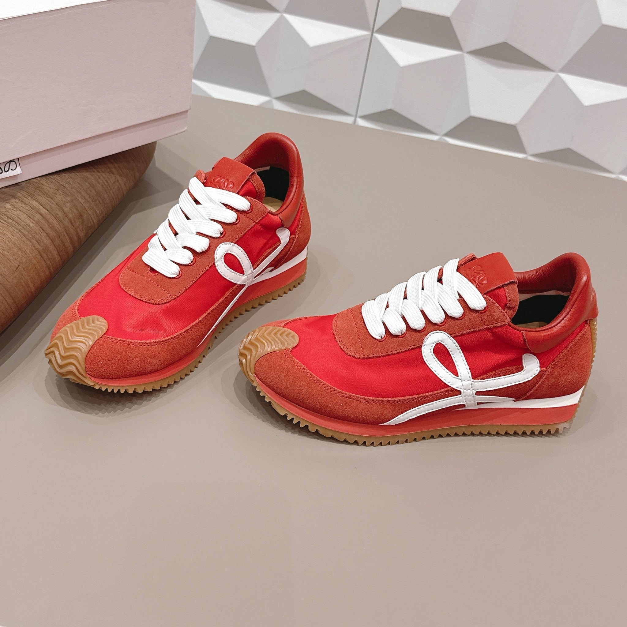 Loewe 26s Flow Runner Sneaker In Red Suede And Calfskin