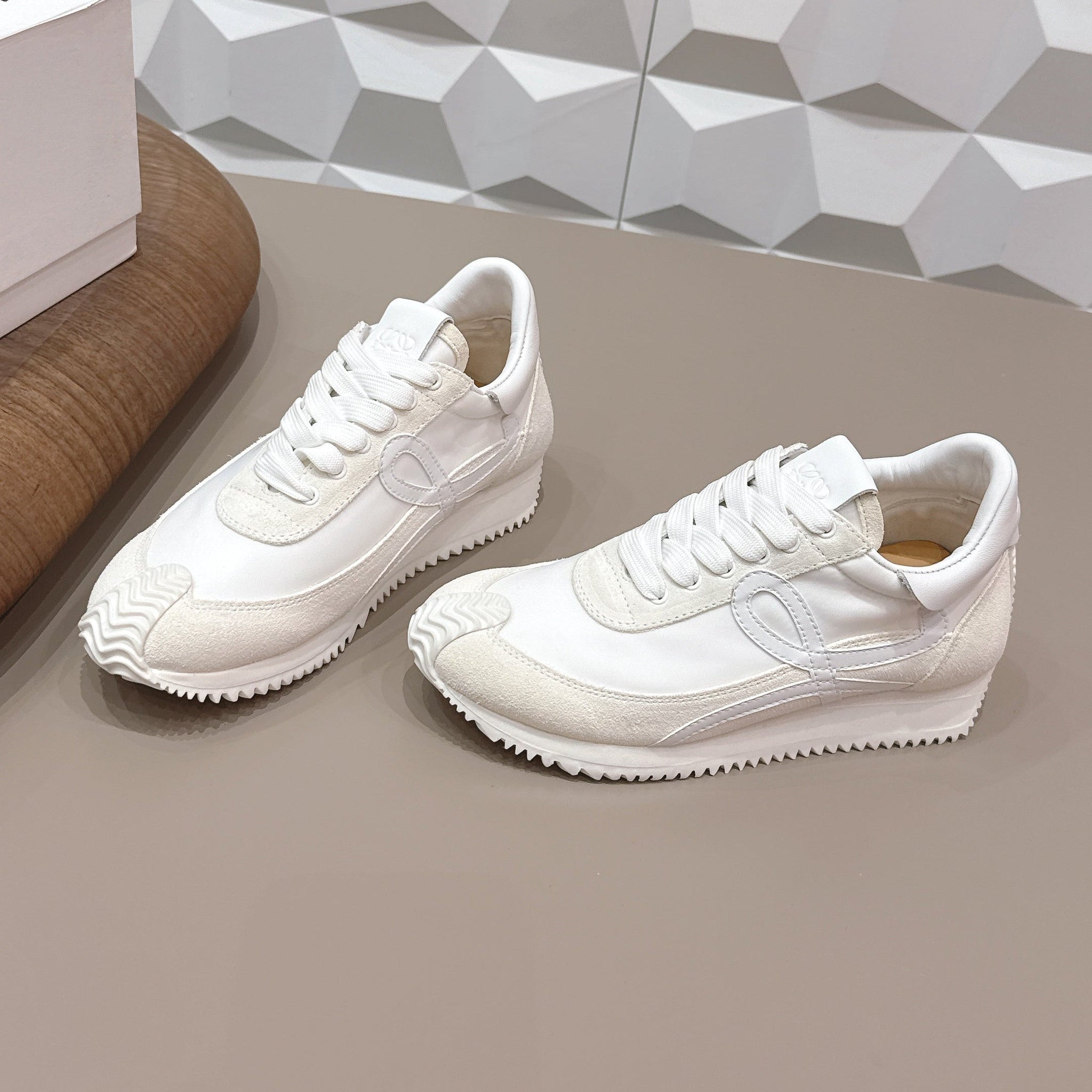 Loewe 26s Flow Runner Sneaker In White Suede And White Calfskin