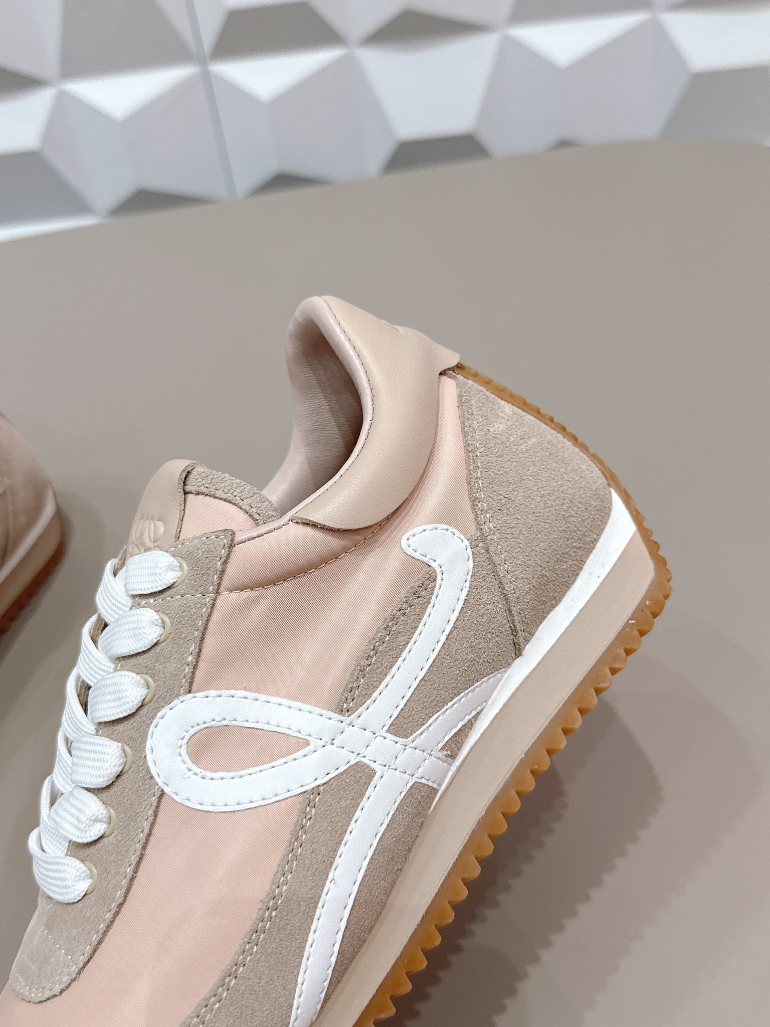 Loewe 26s Flow Runner Sneaker In Light Beige Suede And Calfskin