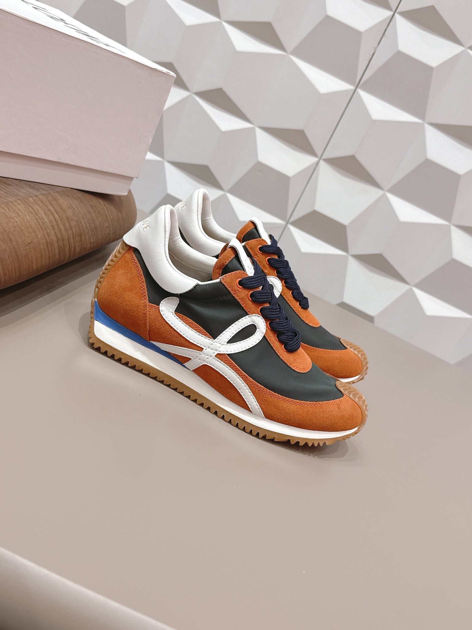 Loewe 26s Flow Runner Sneaker In Rust Brown Suede And White Calfskin
