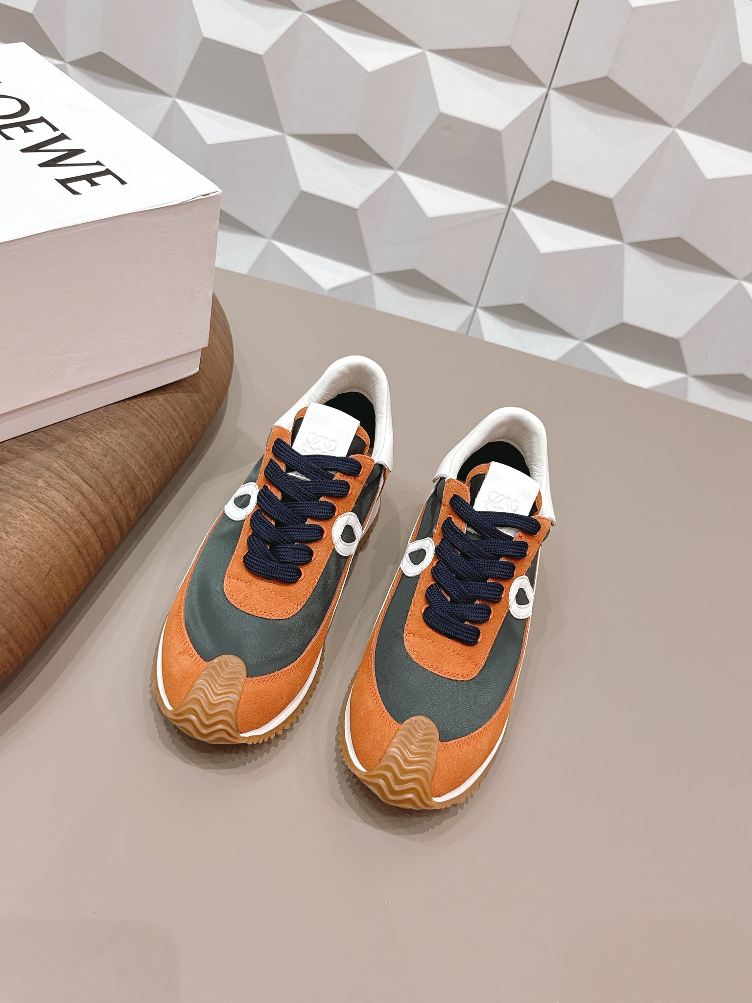 Loewe 26s Flow Runner Sneaker In Rust Brown Suede And White Calfskin